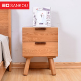 三口日式床头柜现代纯实木储物边柜白橡木卧室家具床边环保二斗柜