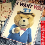 泰迪熊 i want you 复古牛皮纸电影海报 大学生宿舍张贴挂画墙贴