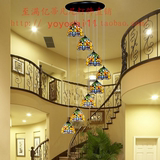 LED蜻蜓灯现代艺术旋转复式楼梯玻璃长吊灯豪华别墅大客厅吊线