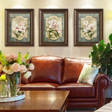 美式客厅装饰画沙发背景墙玄关壁画餐厅挂画墙画三联画 富贵牡丹