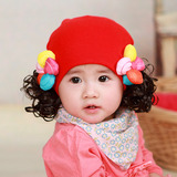 韩版女宝宝帽子冬 儿童冬季棉布帽 新款可爱婴儿帽子保暖假发帽