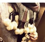 [转卖]MUGU蘑菇韩版格子兔毛球球加厚保暖围巾披肩女装配饰秋冬