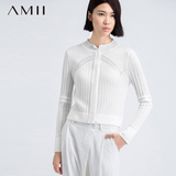 艾米amii女装旗舰店修身立领竖纹镂空毛针织衫女AMLL2015及简秋装