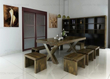 美式loft原木餐桌椅组合纯实木办公桌咖啡厅长条桌接待桌洽谈桌