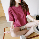 夏季新品韩版女t恤学生百搭休闲宽松纯色短袖上衣夏天必备打底衫