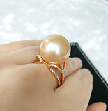 泷鸣阁稀有淡水14.5毫规格浅金爱迪生珍珠镶嵌18K金戒指