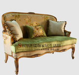 美式高档布艺沙发椅 法式实木雕花双人沙发 新古典别墅会所形象椅
