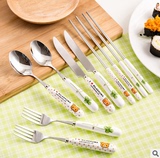 陶瓷柄韩式创意不锈钢儿童学生餐具刀叉筷子勺子餐具西餐牛排套装