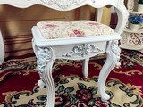 欧式化妆凳卧室凳雕花描银欧式梳妆凳布艺鞋凳象牙白沙发脚踏凳子