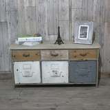 美式风格铁艺做旧柜子储物柜复古斗柜 实木柜子客厅装饰柜电视柜