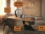 美式实木电脑桌复古老板桌椅钢木办公桌简约现代大班台主管经理桌