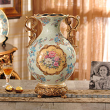 芙蓉盛世系列 欧式古典精美双耳聚财花瓶摆件 家居装饰品陶瓷花器