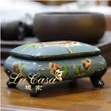 欧式陶瓷储物罐美式粉盒手绘杂物罐彩绘收纳盒家居饰品摆件复古花
