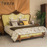 优梵艺术 Boko美式复古布艺软包床1.8米双人大床实木婚床卧室家具