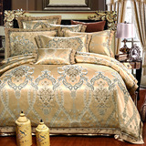 茵缦 欧式贡缎大提花四件套金色床品床单套件被套2.0米1.8m六件套