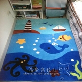 蓝色海洋世界卡通儿童房地毯卧室床边客厅茶几幼儿园手工腈纶地毯
