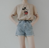 日单原单欧美街拍日系少女卡通米奇复古圆领短袖T恤