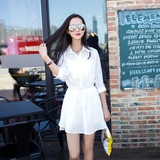 2016夏季新款雪纺连衣裙夏明星同款小清新衬衫裙子白色时尚潮韩版