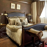 欧式皮床 美式法式复古皮艺双人床婚床实木床 新中式实木床家具