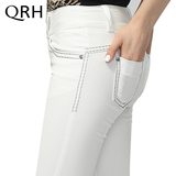 QRH秋季白色牛仔裤女长裤紧身显瘦弹力白色铅笔裤小脚裤子Q181