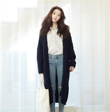 超长款韩版纯色毛线衣外套超级百搭长袖羊毛针织宽松连衣开衫女