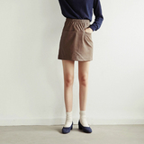 韩国代购Mossbean正品直邮 弹力腰纯色百搭时尚皮质半身短裙