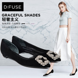 D：Fuse/迪芙斯2016春新款羊皮水钻尖头侧空低跟女单鞋DF61113081