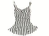 包邮 外贸原单沙滩 温泉 黑白条纹 超显瘦裙式连体泳衣