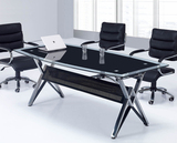 新款简约现代会议桌条形桌钢化玻璃会议桌办公桌不锈钢培训桌