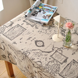 外贸复古做旧棉麻桌布 世界地图 zakka 茶几餐桌盖布巾 航海图