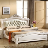 白色全实木真皮软靠双人婚床现代简约欧式实木床韩式田园床1.8米