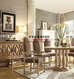 美式法式圆形实木餐桌罗马腿圆桌子 仿古做旧橡木色风化白餐桌椅