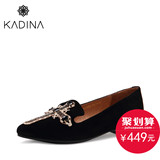 卡迪娜/kadina  欧美舒适绒面女鞋尖头浅口水钻方跟单鞋 KL43002