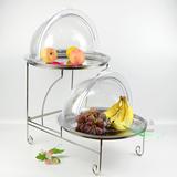 高档 不锈钢自助餐展示盘架子 两层圆形水果糕点托盘带保鲜盖酒店