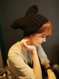 新款可爱猫耳朵帽毛线帽子恶魔牛角针织帽套头帽女士秋冬天韩版潮