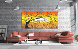 聚财树发财树客厅沙发背景墙三联挂画壁画现代简约抽象无框装饰画