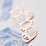 韩版小猫咪可爱时尚气质耳钉玫瑰金彩金钛钢耳饰女装饰品创意礼品