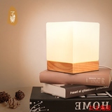 台灯玻璃灯饰日式台灯实木质方形 卧室床头灯创意小台灯具北欧 子