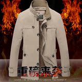 冬天男士中长款风衣外套加绒加厚加肥加大码韩版修身青年男装夹克