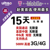 美国手机卡电话卡 无限直拨中国 高速3G/4G流量 热点；15天卡