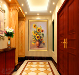 高档手绘欧式花卉餐厅玄关走廊过道向日葵装饰画油画竖版家居饰品
