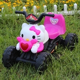 粉KT猫充电儿童电动摩托可骑可坐宝宝小孩三轮车四轮玩具电瓶车