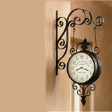 特价欧式铁艺双面挂钟静音吊钟创意挂表现代客厅壁钟卧室时钟居家