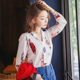 韩国代购正品 Qnigirls 气质时尚职业风V领系带长袖衬衫 女