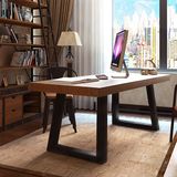 实木桌子铁艺 欧美风格复古家居电脑桌办公桌 铁书桌高档长方形桌