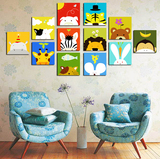 客厅现代简约无框画三联墙壁挂画沙发背景墙装饰画儿童房卡通动物