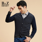 B＆Z2015秋季新款商务休闲男士羊毛针织开衫 v领英伦修身羊毛衣