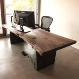 美式实木铁艺餐桌椅组合复古办公室桌会议桌长条工作台电脑桌书桌