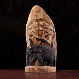 泰国木雕手工双象摆件 东南亚风格雕花双象桌面摆设 实木工艺品