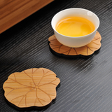 悦茶 树叶形 方形手绘陶瓷杯垫 竹木杯托 绒布刺绣杯垫 竹制 杯垫
